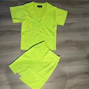 Hanifa Neon Green Knit Top & Skirt Set - Size Small
